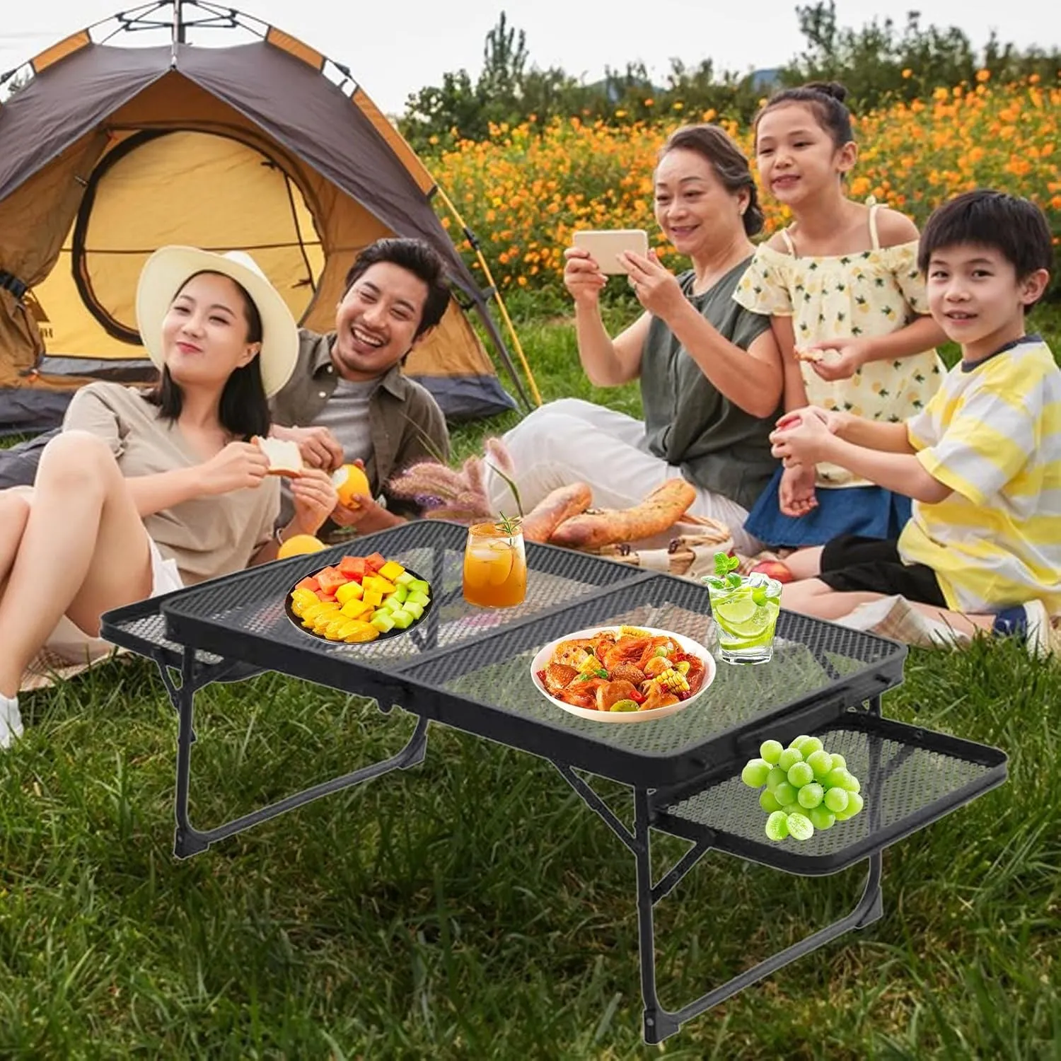 YOXIER Grill Table,Camping Table Ultralight Aluminum Folding Grill Table,Lightweight Folding Portable Metal,Small Camp Table for Beach Hiking Backpacking Outdoor Picnic A
