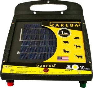 Zareba ESP10M-Z Solar Powered Low Impedance Electric Fence Charger - 10 Mile Solar Powered Electric Fence Energizer, Contain Animals and Keep Out Predators, Yellow/Black