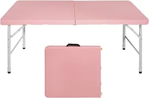 ZeHuoGe Portable Folding Table,Lightweight Picnic Party Dining Camp Table, Folding Banquet Table,Multifunctional Camping Table (Pink, 4ft)