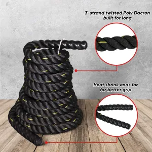 ZENY Exercise Battle Rope 1.5/2 Inch Diameter 30ft/40ft/50ft Length Poly Dacron Workout Exercise Training Rope Core Strength Muscles Building Conditioning Rope Home Gym Equipment