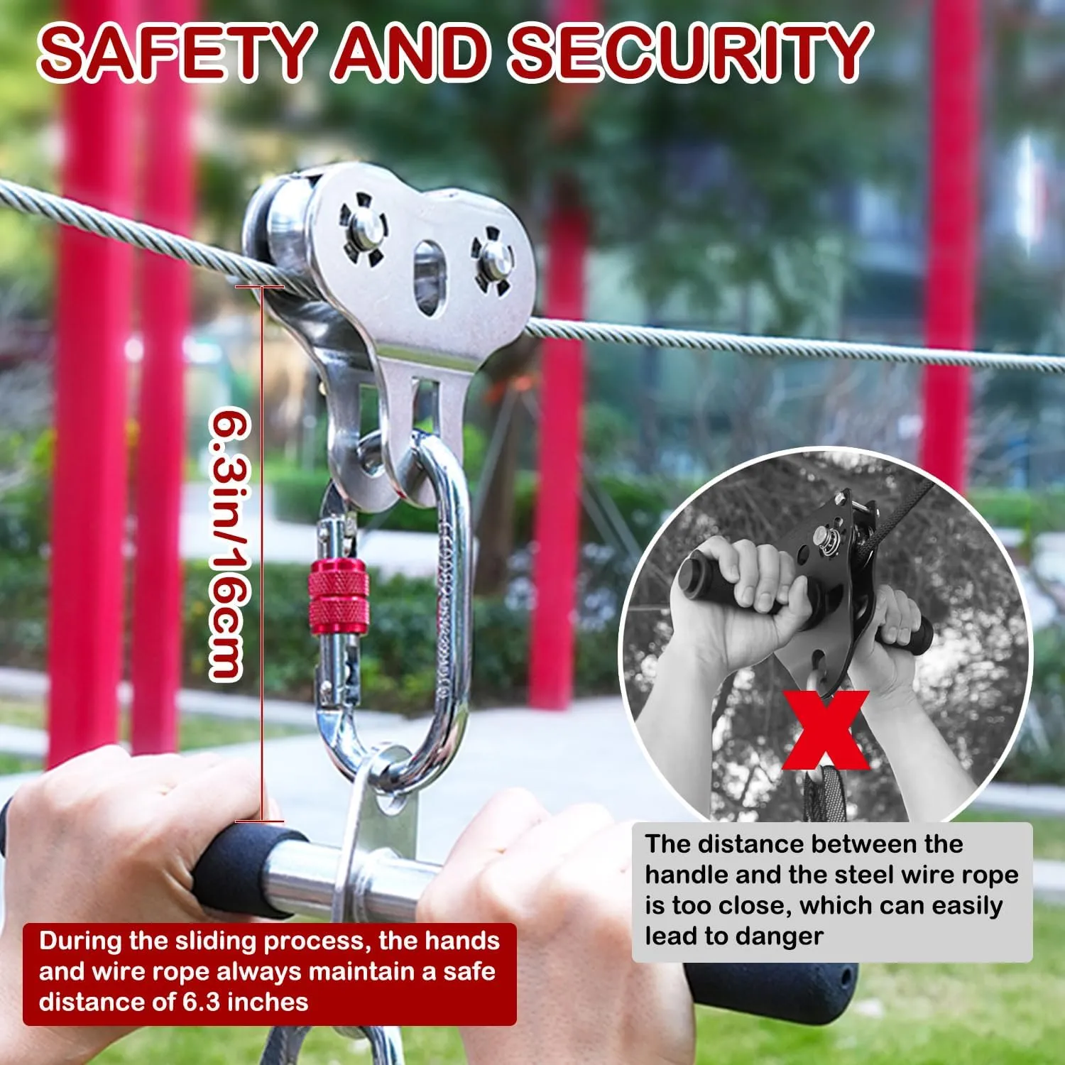 Zipline Pulley, 304 Stainless Steel Tandem Speed Double Pulley for 1/4 5/16 3/8 Cable Backyard Zipline, Hauling, Rigging and Commercial Purposes