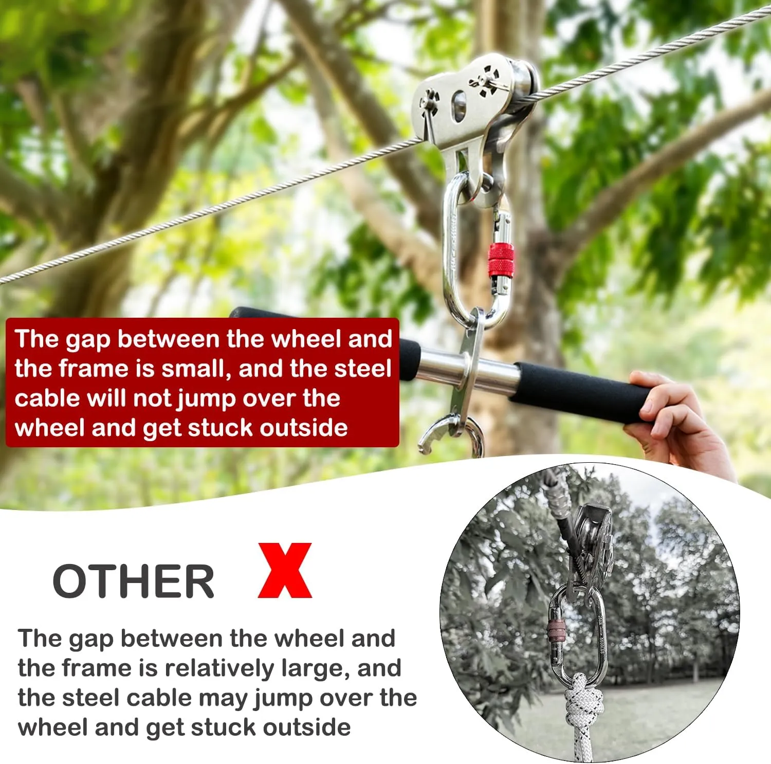 Zipline Pulley, 304 Stainless Steel Tandem Speed Double Pulley for 1/4 5/16 3/8 Cable Backyard Zipline, Hauling, Rigging and Commercial Purposes