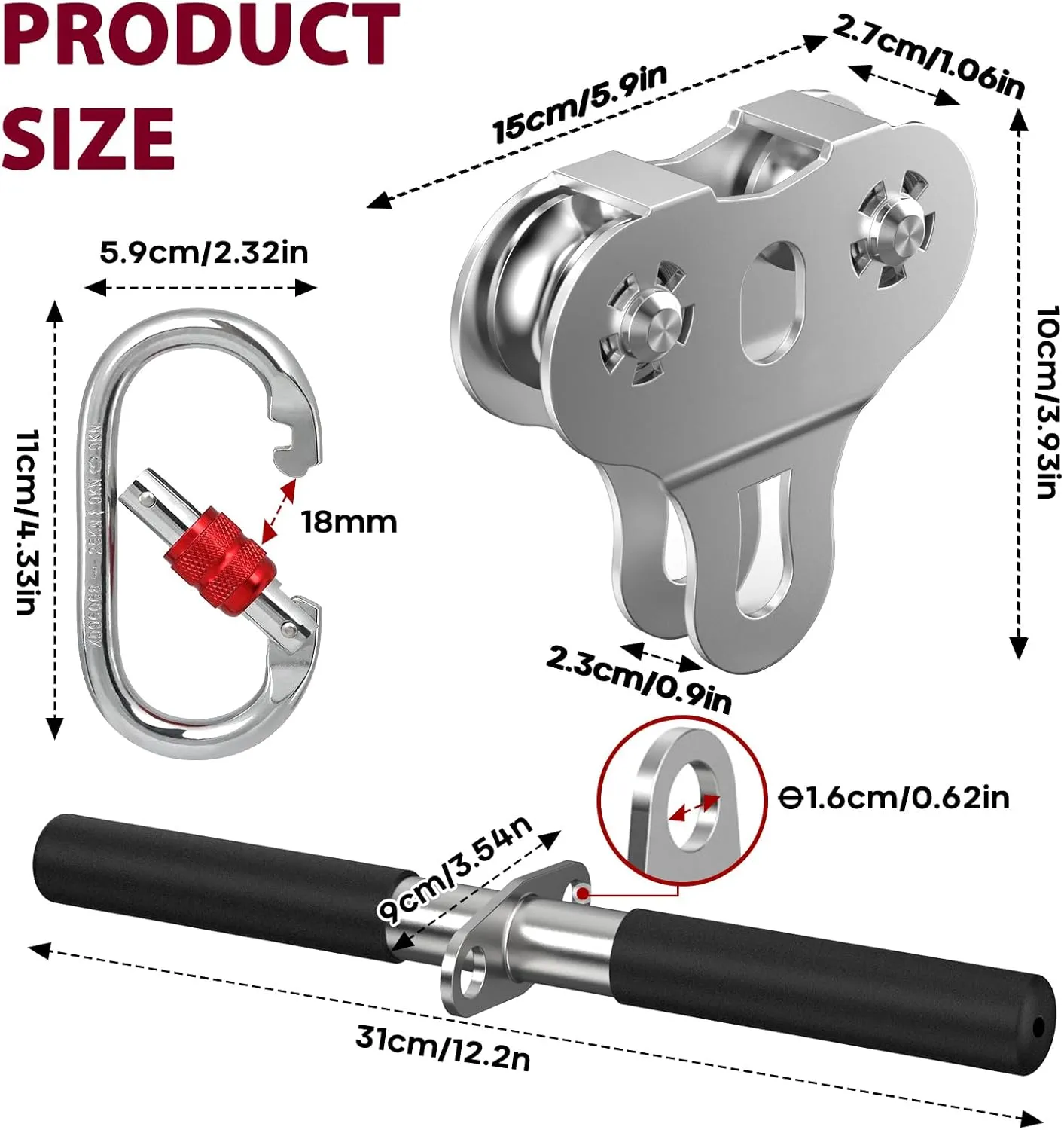 Zipline Pulley, 304 Stainless Steel Tandem Speed Double Pulley for 1/4 5/16 3/8 Cable Backyard Zipline, Hauling, Rigging and Commercial Purposes