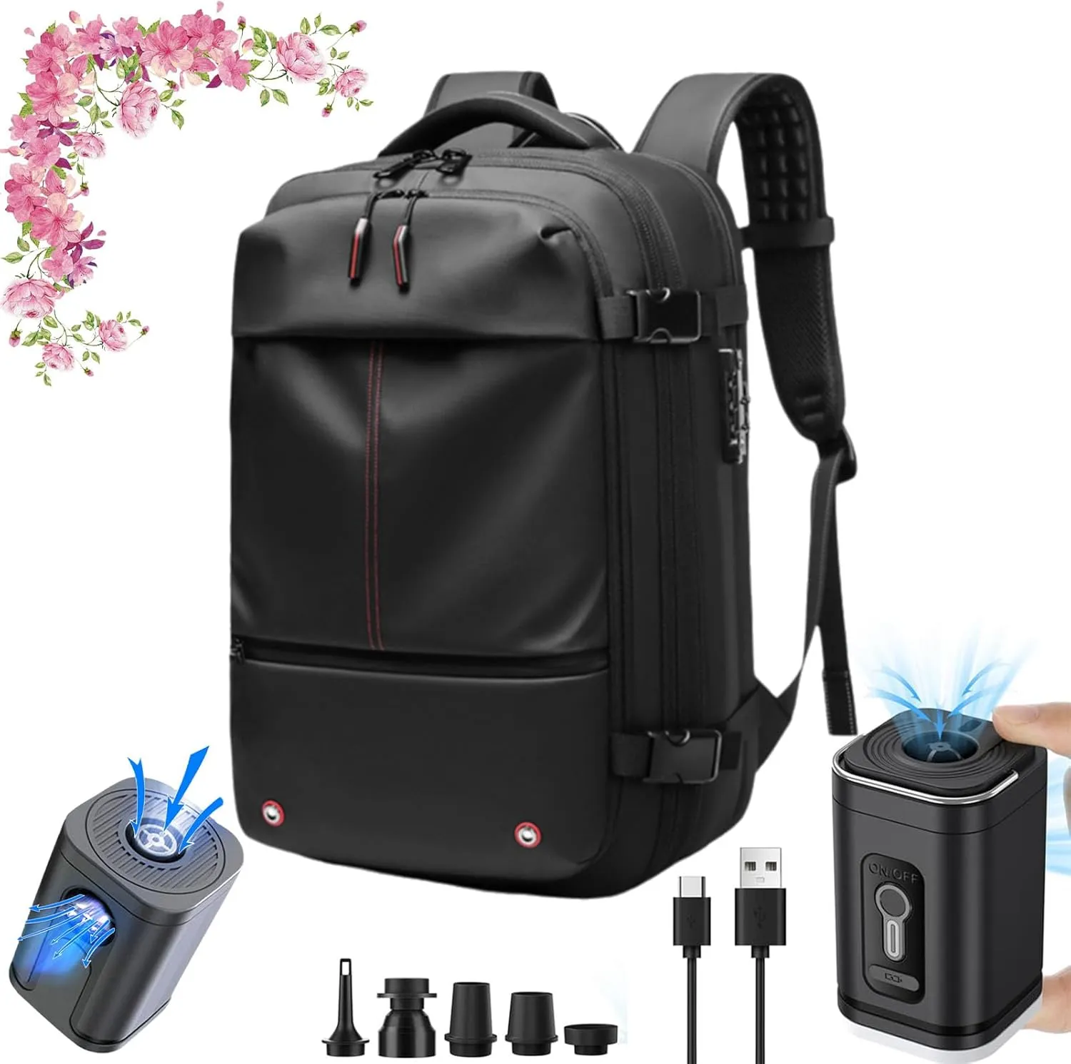 ZJQ AeroPack Backpack, Aeropack Vacuum Compression Backpack, 60L Expandable with Water Resistant for Travel Adventure (Black Vacuum Tool)