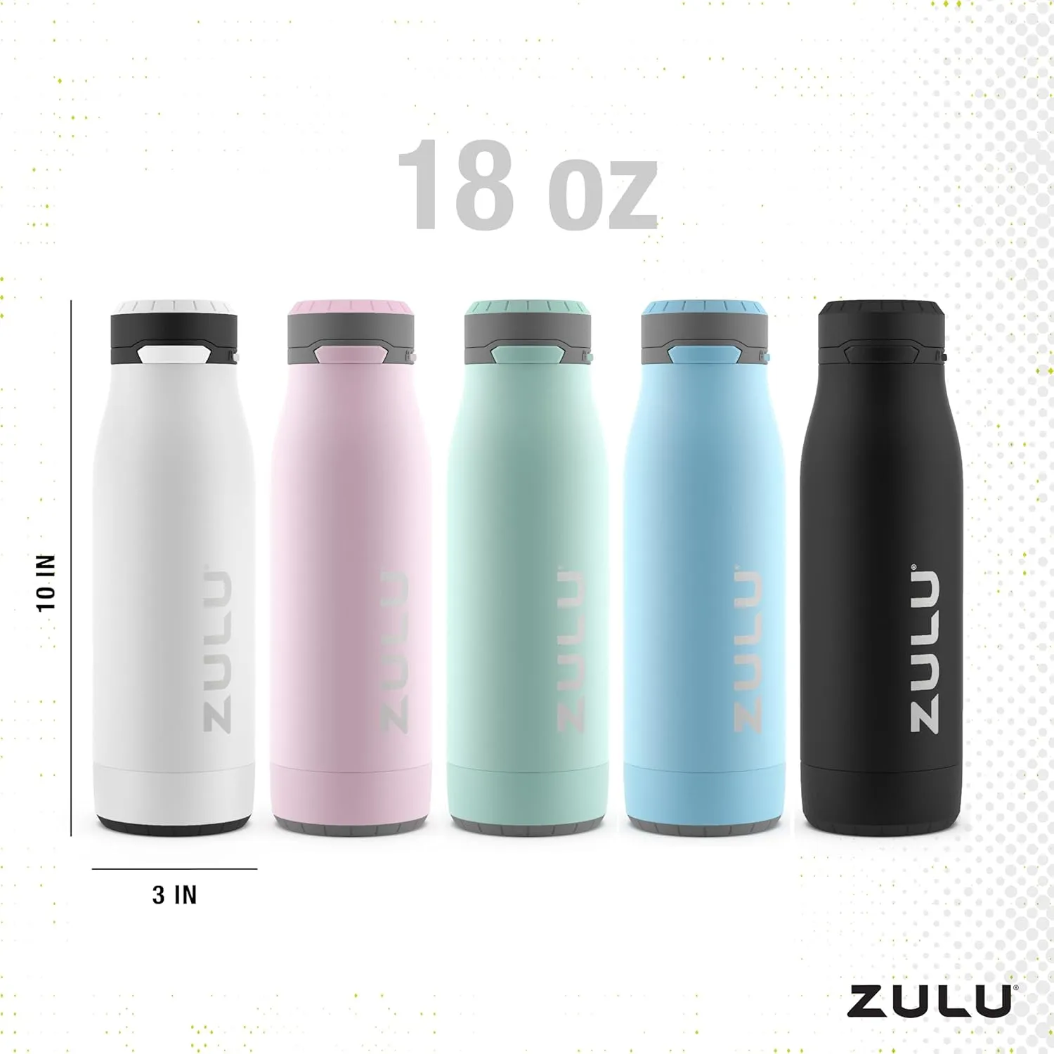 ZULU Ace Vacuum Insulated Stainless Steel Water Bottle with Chug Spout, Leak-Proof Locking Lid and Removable Base for School, Backpack, Sports, Gym, Travel