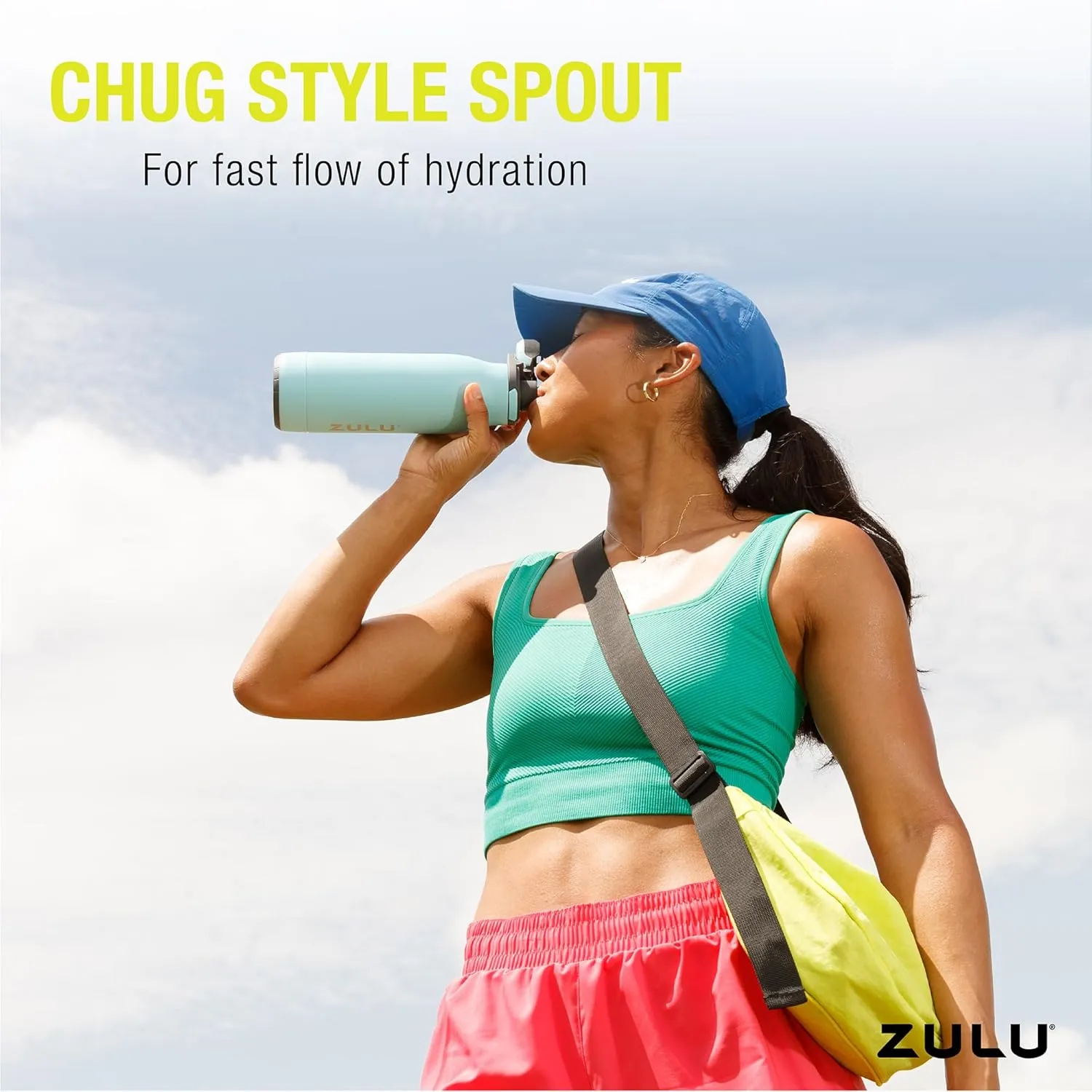 ZULU Ace Vacuum Insulated Stainless Steel Water Bottle with Chug Spout, Leak-Proof Locking Lid and Removable Base for School, Backpack, Sports, Gym, Travel